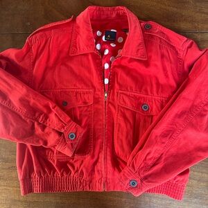 Liz Sport Vintage 90s Red Cotton Cropped Jacket Polka Dot Lining Women’s L